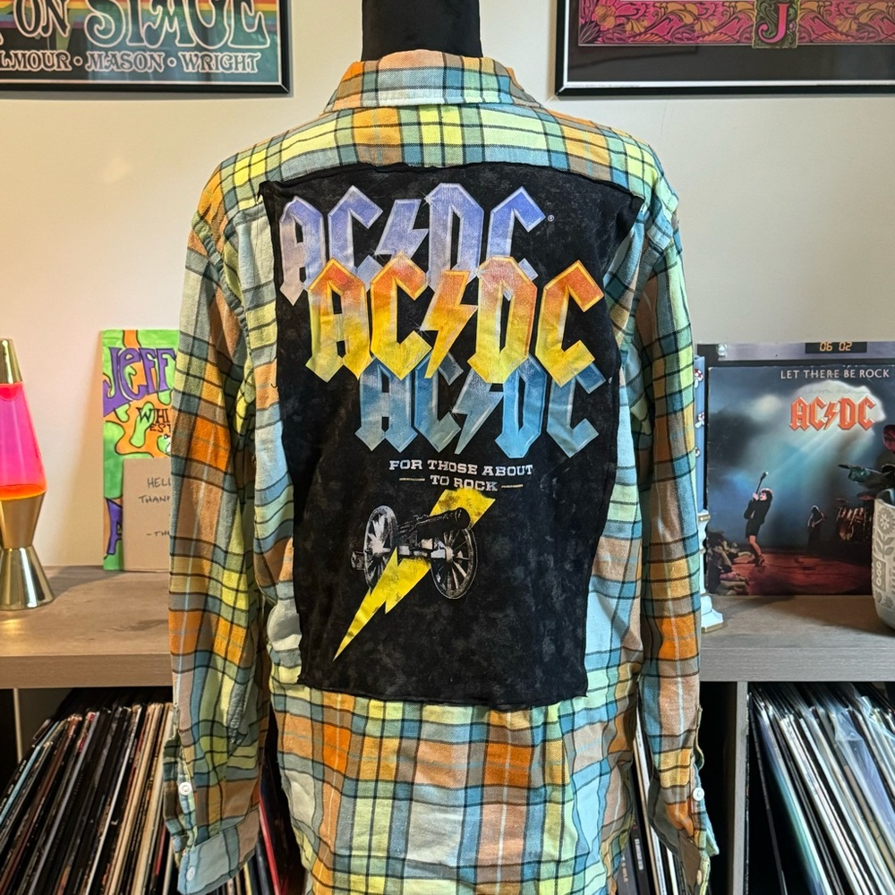 Ac/Dc Upcycled Button Down Flannel - image 1